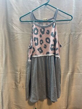 BiBi Pink and Gray Leopard Print Halter Tank Top